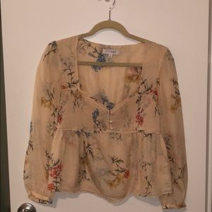 Blush silk floral intermix blouse